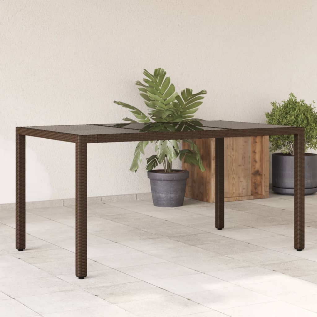 Tuintafel met glazen blad 150x90x75 cm poly rattan bruin - AllerleiShop