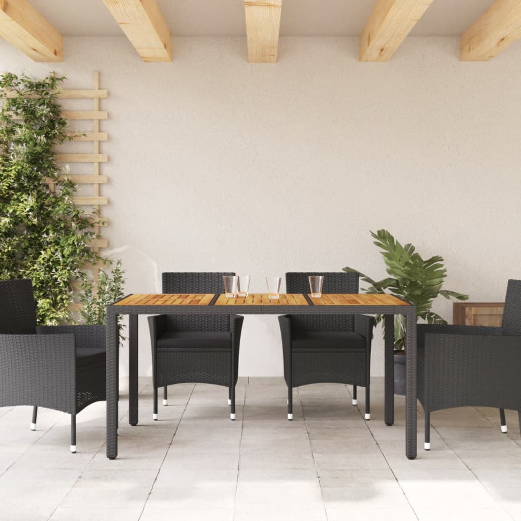 Tuintafel met acaciahouten blad 150x90x75 cm poly rattan zwart - AllerleiShop