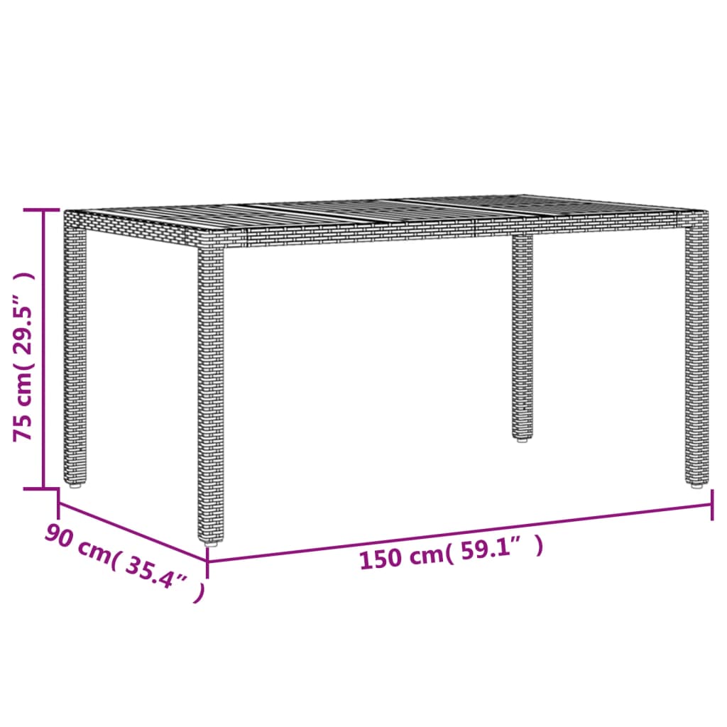 Tuintafel met acaciahouten blad 150x90x75 cm poly rattan zwart - AllerleiShop