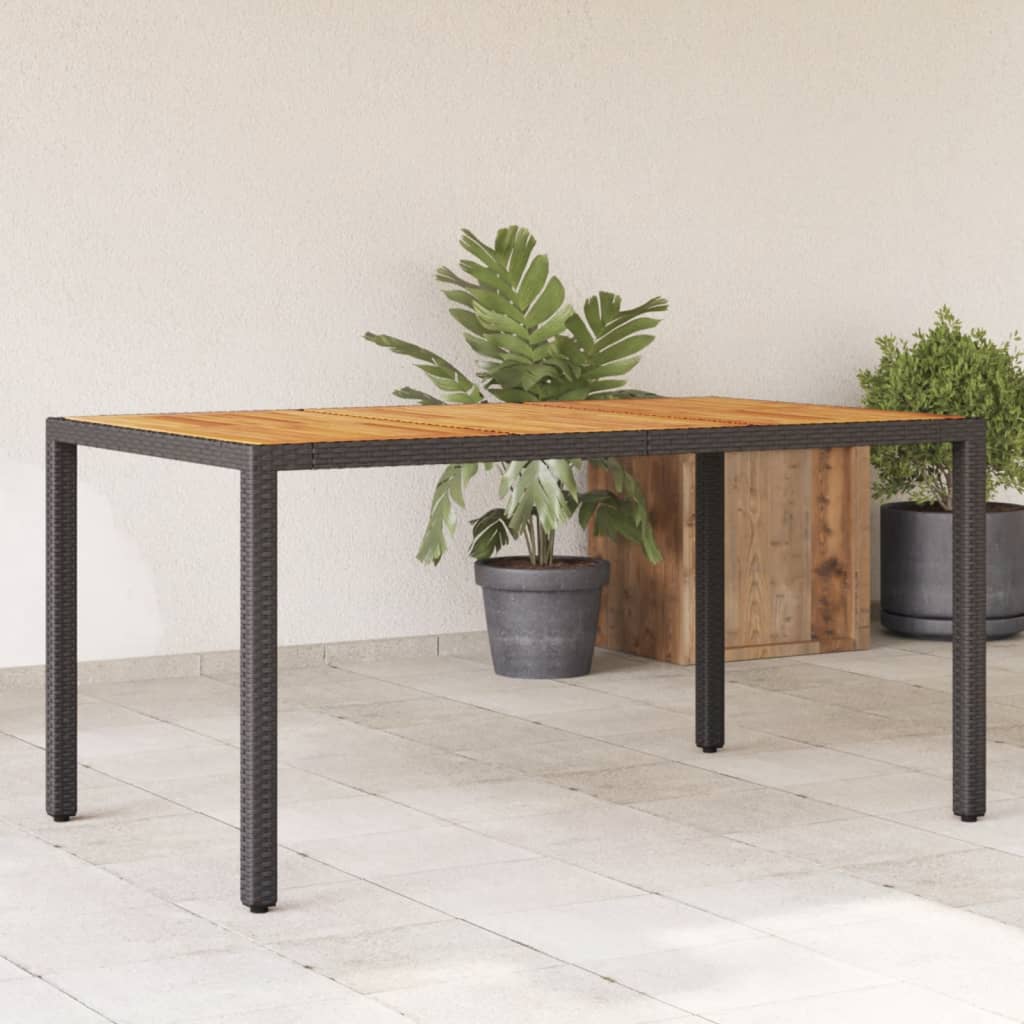 Tuintafel met acaciahouten blad 150x90x75 cm poly rattan zwart - AllerleiShop