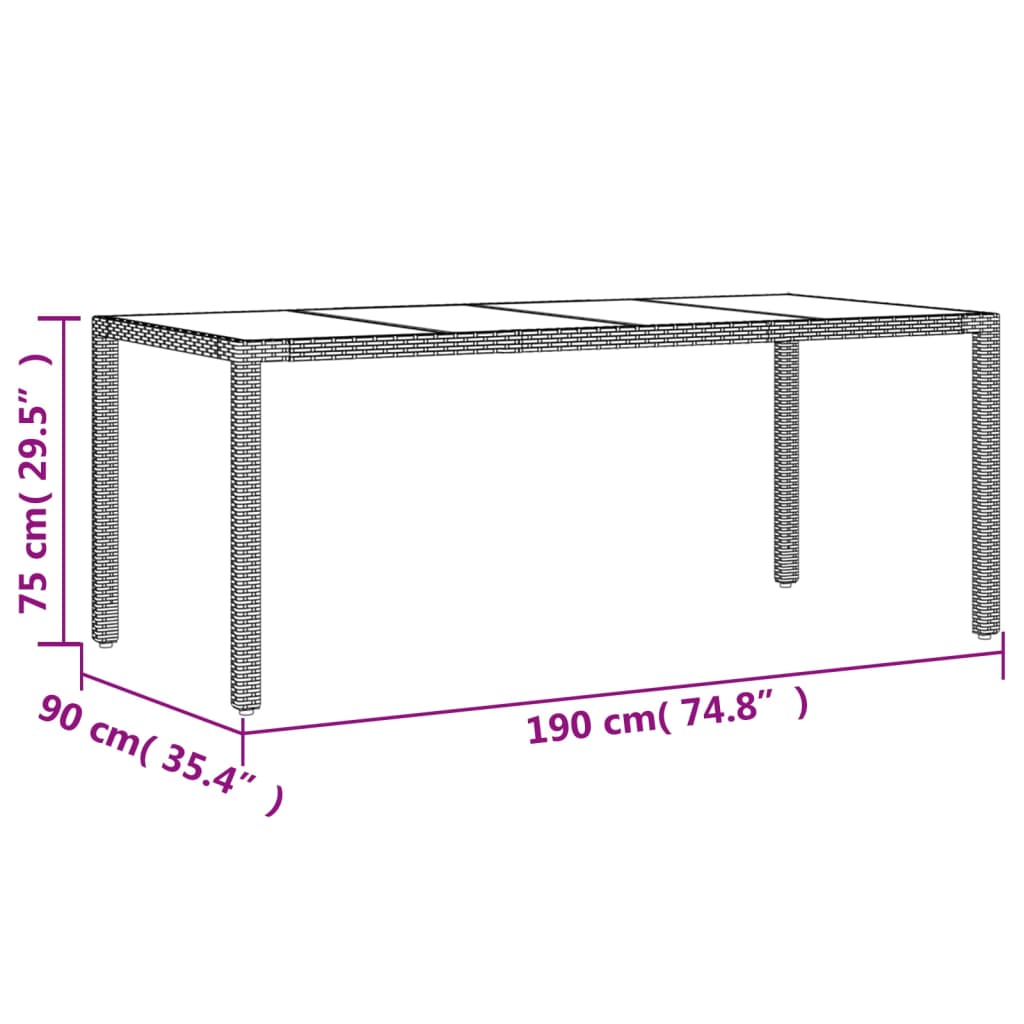 Tuintafel met glazen blad 190x90x75 cm poly rattan zwart - AllerleiShop