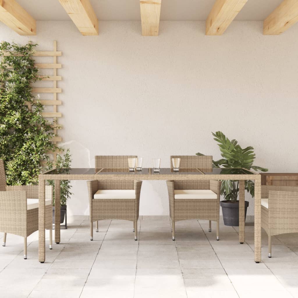 Tuintafel met glazen blad 190x90x75 cm poly rattan beige - AllerleiShop