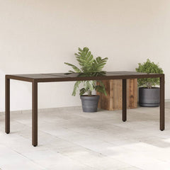 Tuintafel met glazen blad 190x90x75 cm poly rattan bruin