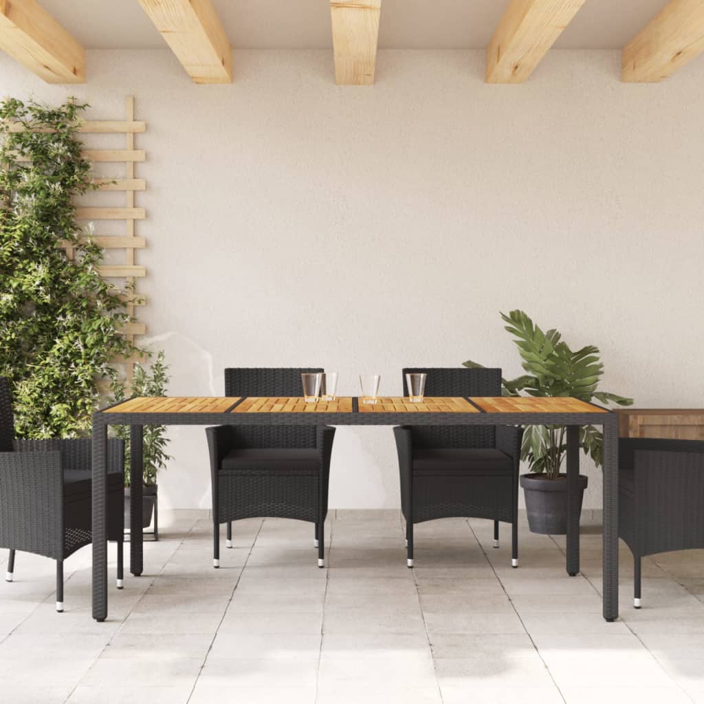 Tuintafel met acaciahouten blad 190x90x75 cm poly rattan zwart - AllerleiShop