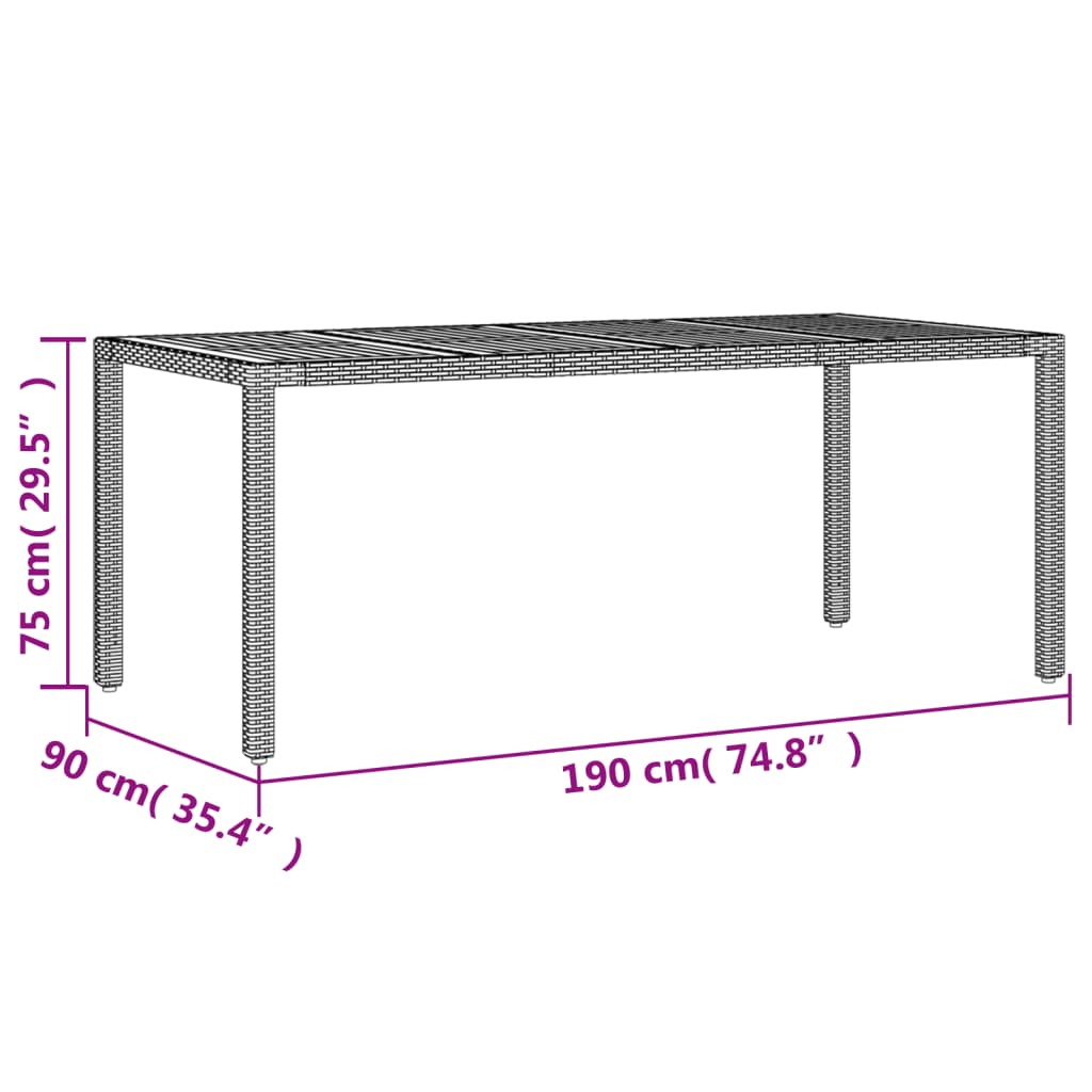 Tuintafel met acaciahouten blad 190x90x75 cm poly rattan zwart - AllerleiShop