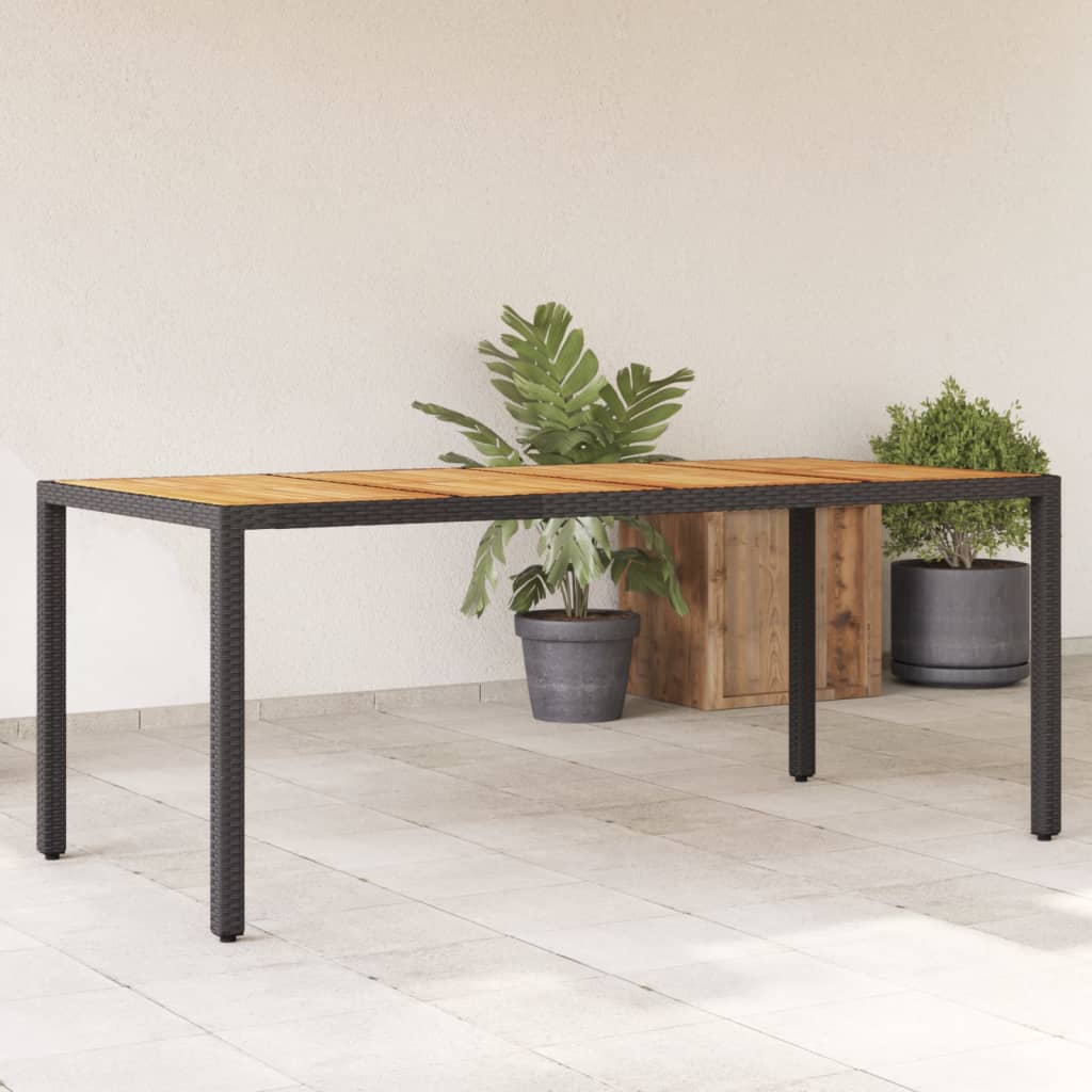 Tuintafel met acaciahouten blad 190x90x75 cm poly rattan zwart - AllerleiShop