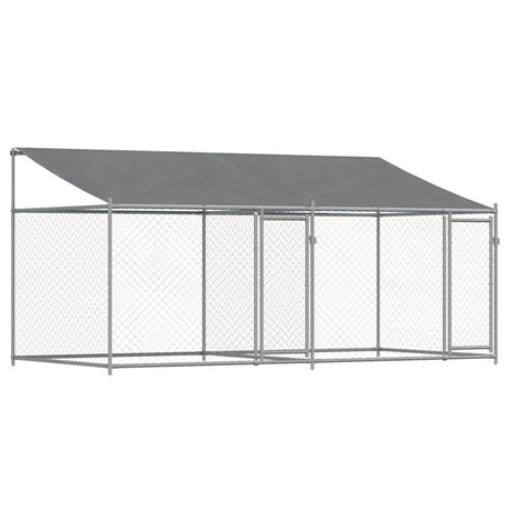 Hondenhok met dak en deuren 4x2x2 m gegalvaniseerd staal grijs - AllerleiShop