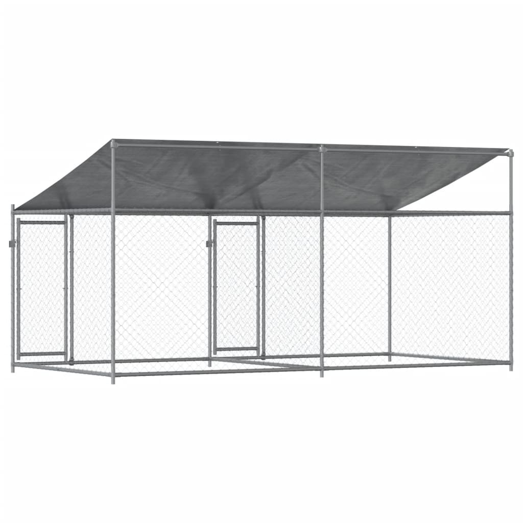 Hondenhok met dak en deuren 4x2x2 m gegalvaniseerd staal grijs - AllerleiShop