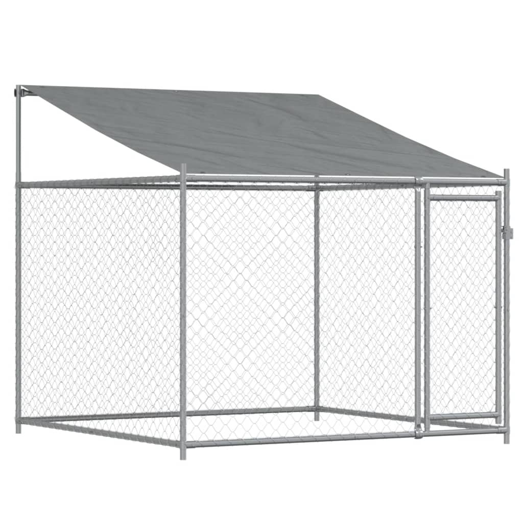 Hondenhok met dak en deuren 4x2x2 m gegalvaniseerd staal grijs - AllerleiShop