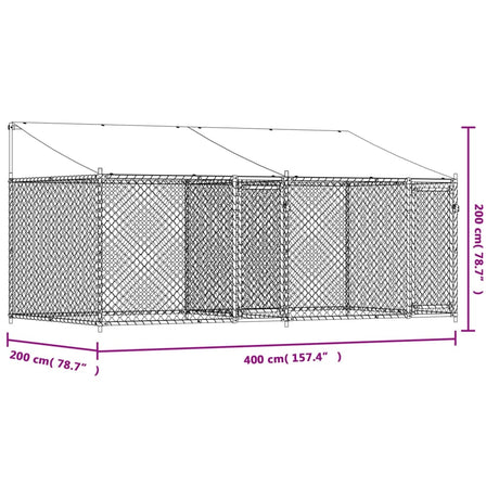 Hondenhok met dak en deuren 4x2x2 m gegalvaniseerd staal grijs - AllerleiShop