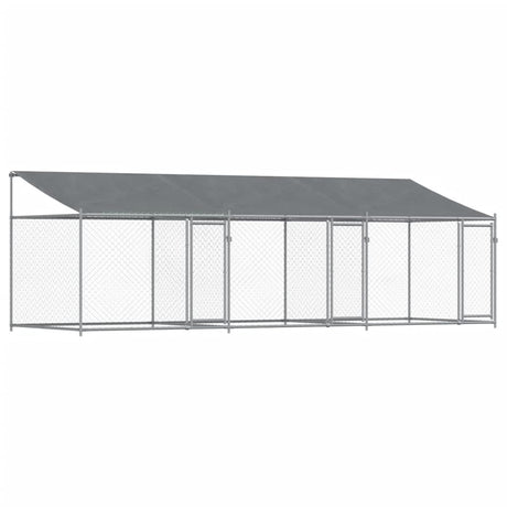 Hondenhok met dak en deuren 6x2x2 m gegalvaniseerd staal grijs - AllerleiShop