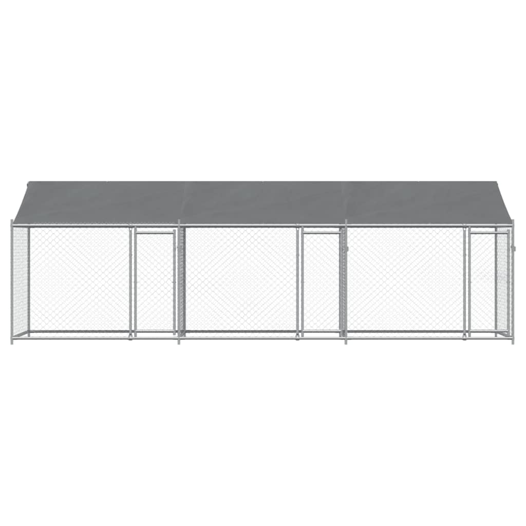 Hondenhok met dak en deuren 6x2x2 m gegalvaniseerd staal grijs - AllerleiShop