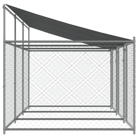 Hondenhok met dak en deuren 6x2x2 m gegalvaniseerd staal grijs - AllerleiShop