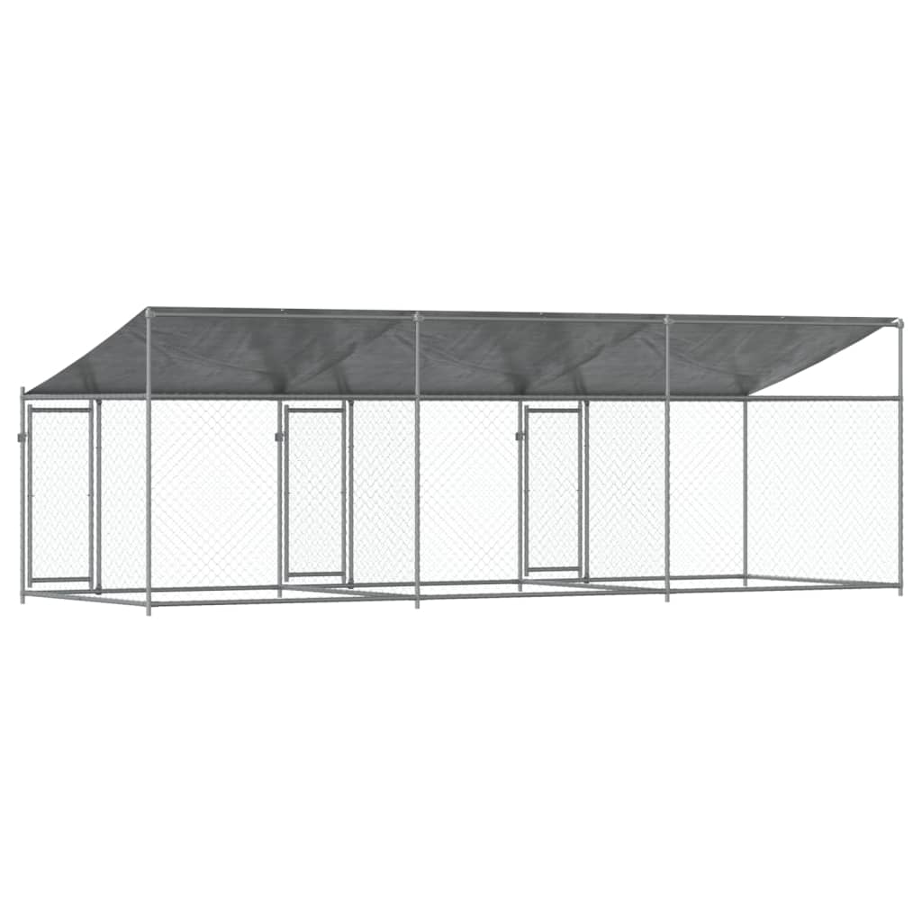 Hondenhok met dak en deuren 6x2x2 m gegalvaniseerd staal grijs - AllerleiShop