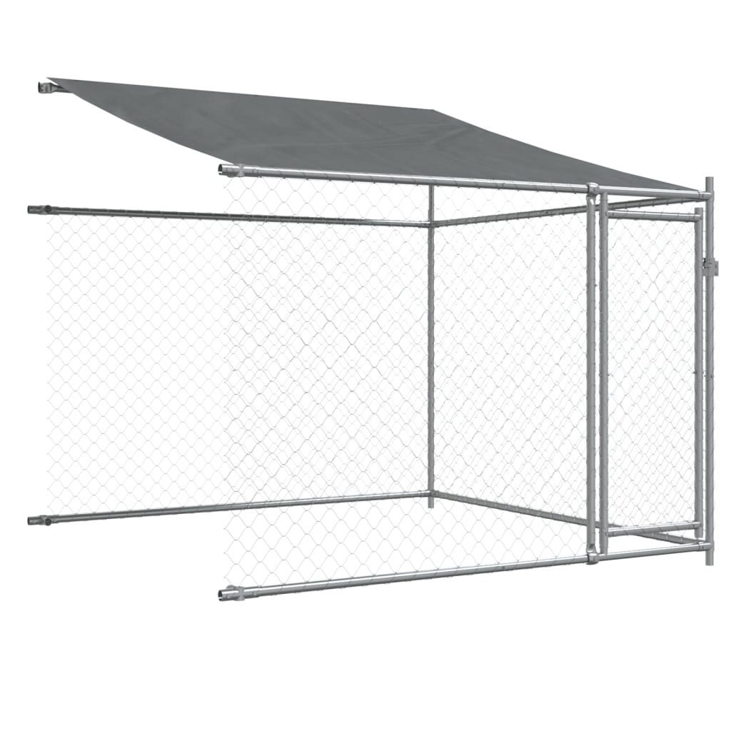 Hondenhok met dak en deuren 6x2x2 m gegalvaniseerd staal grijs - AllerleiShop