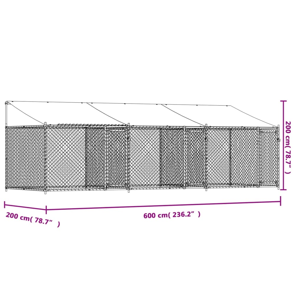 Hondenhok met dak en deuren 6x2x2 m gegalvaniseerd staal grijs - AllerleiShop