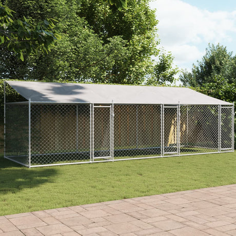 Hondenhok met dak en deuren 6x2x2 m gegalvaniseerd staal grijs - AllerleiShop