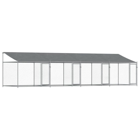 Hondenhok met dak en deuren 8x2x2 m gegalvaniseerd staal grijs - AllerleiShop