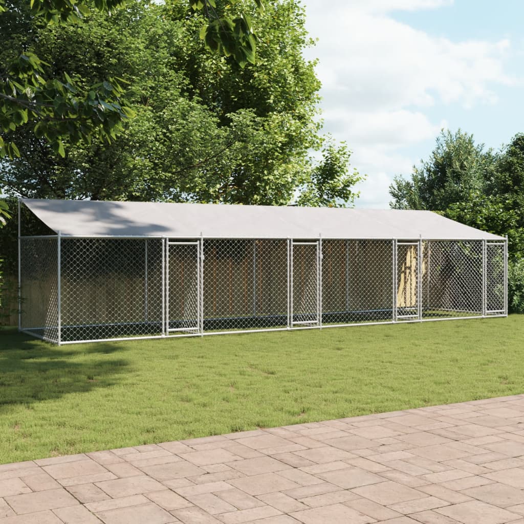 Hondenhok met dak en deuren 8x2x2 m gegalvaniseerd staal grijs - AllerleiShop