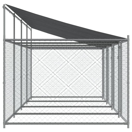 Hondenhok met dak en deuren 8x2x2 m gegalvaniseerd staal grijs - AllerleiShop