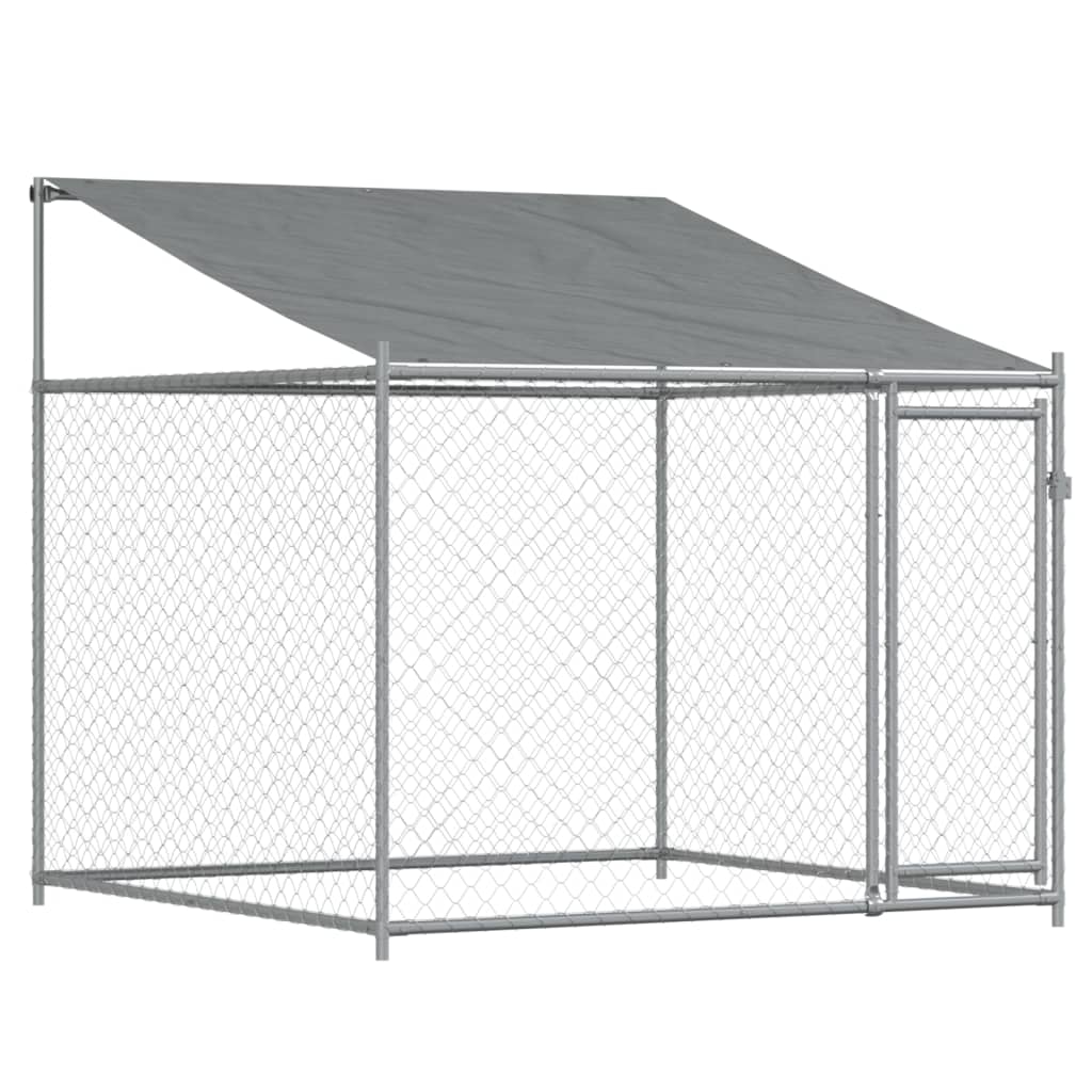 Hondenhok met dak en deuren 8x2x2 m gegalvaniseerd staal grijs - AllerleiShop