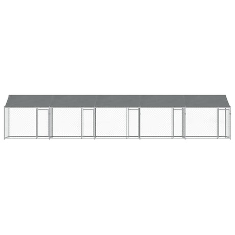 Hondenhok met dak en deuren 10x2x2 m gegalvaniseerd staal grijs - AllerleiShop