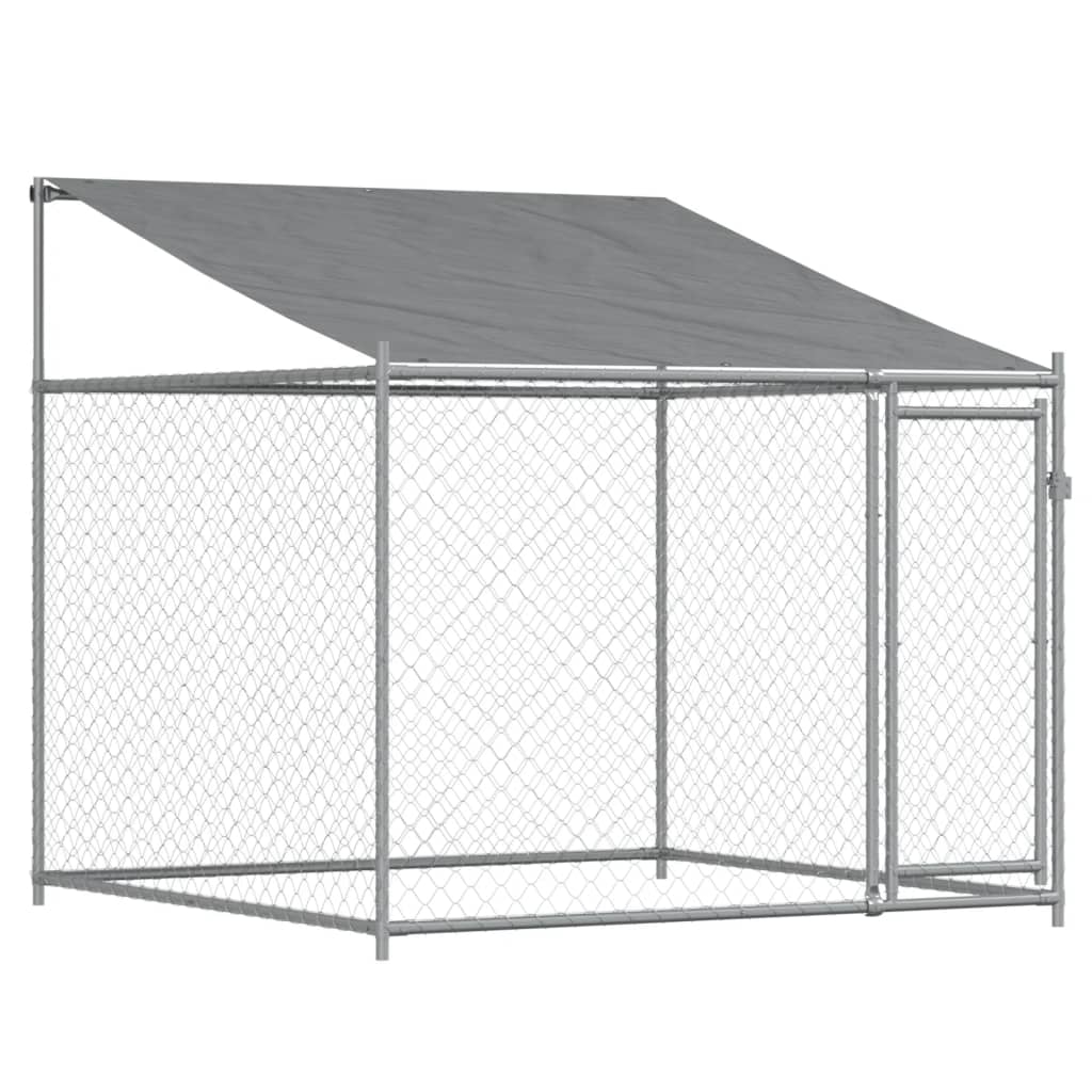 Hondenhok met dak en deuren 10x2x2 m gegalvaniseerd staal grijs - AllerleiShop