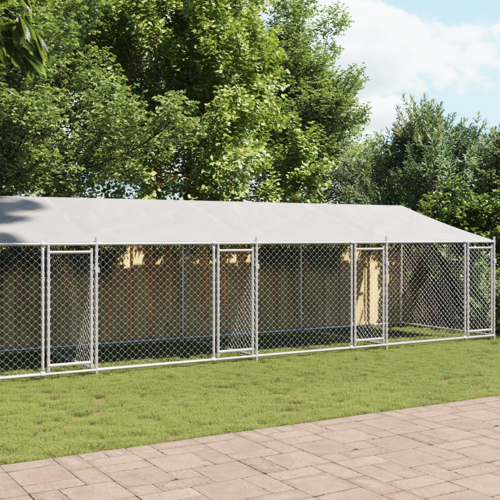 Hondenhok met dak en deuren 10x2x2 m gegalvaniseerd staal grijs - AllerleiShop