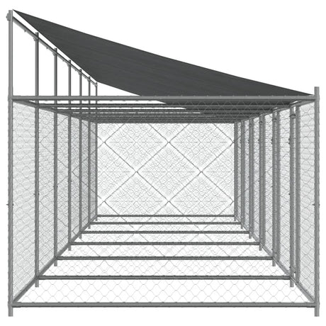 Hondenhok met dak en deuren 12x2x2 m gegalvaniseerd staal grijs - AllerleiShop