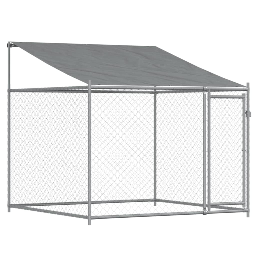 Hondenhok met dak en deuren 12x2x2 m gegalvaniseerd staal grijs - AllerleiShop