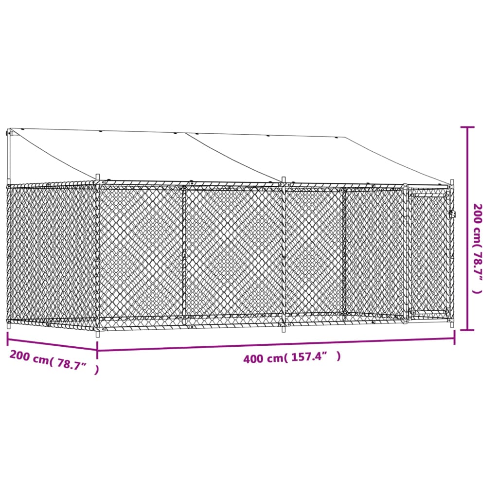 Hondenhok met dak en deur 4x2x2 m gegalvaniseerd staal grijs - AllerleiShop