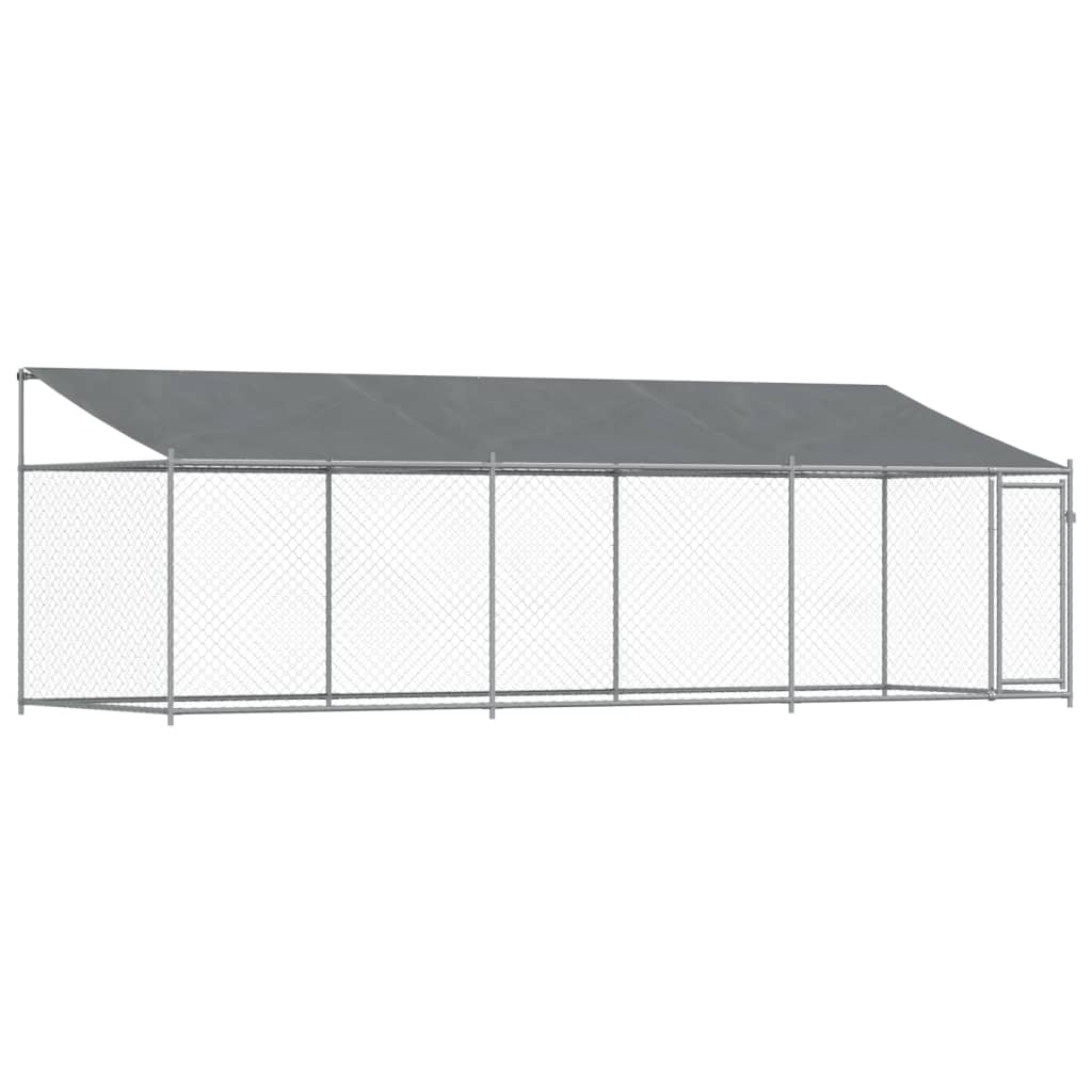 Hondenhok met dak en deur 6x2x2 m gegalvaniseerd staal grijs - AllerleiShop