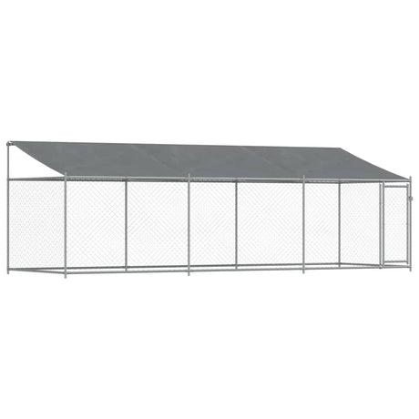 Hondenhok met dak en deur 6x2x2 m gegalvaniseerd staal grijs - AllerleiShop