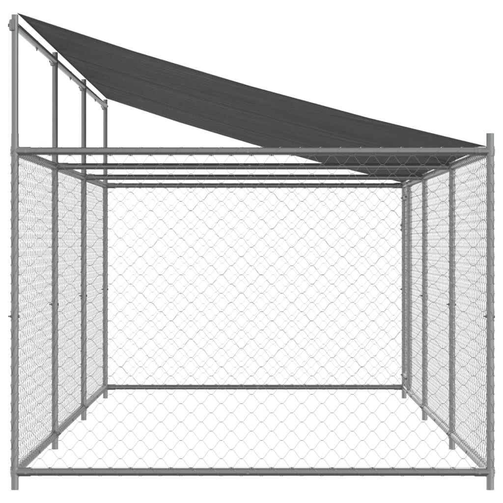 Hondenhok met dak en deur 6x2x2 m gegalvaniseerd staal grijs - AllerleiShop