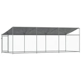 Hondenhok met dak en deur 6x2x2 m gegalvaniseerd staal grijs - AllerleiShop