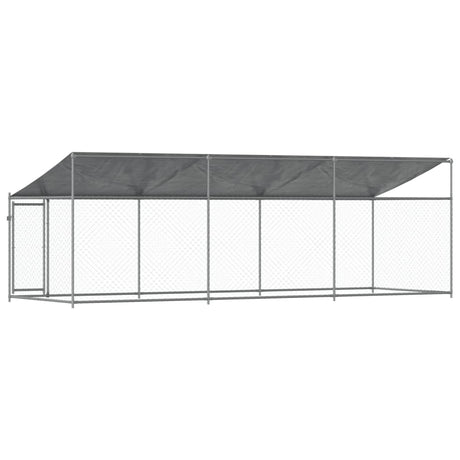 Hondenhok met dak en deur 6x2x2 m gegalvaniseerd staal grijs - AllerleiShop