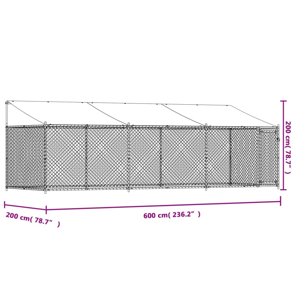 Hondenhok met dak en deur 6x2x2 m gegalvaniseerd staal grijs - AllerleiShop