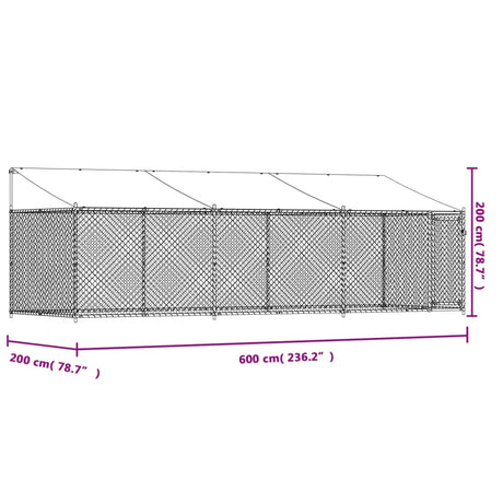 Hondenhok met dak en deur 6x2x2 m gegalvaniseerd staal grijs - AllerleiShop