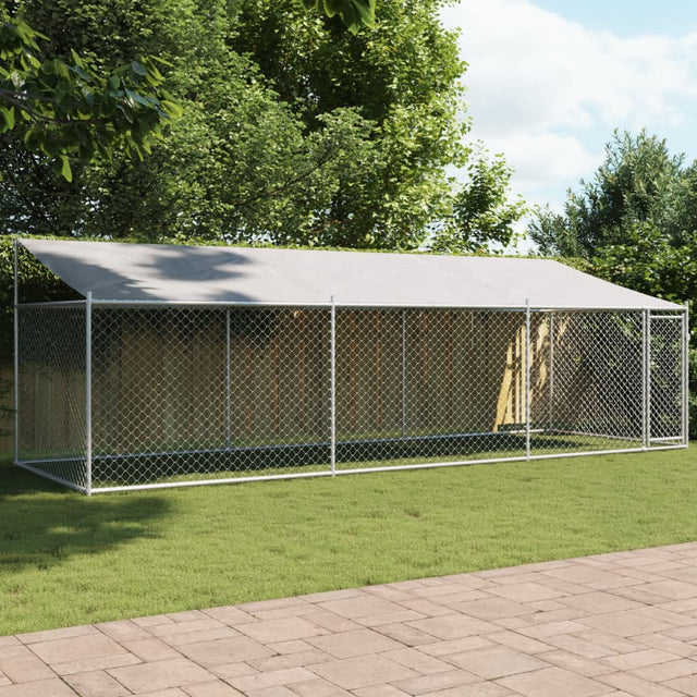 Hondenhok met dak en deur 6x2x2 m gegalvaniseerd staal grijs - AllerleiShop