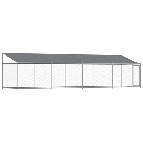 Hondenhok met dak en deur 8x2x2 m gegalvaniseerd staal grijs - AllerleiShop