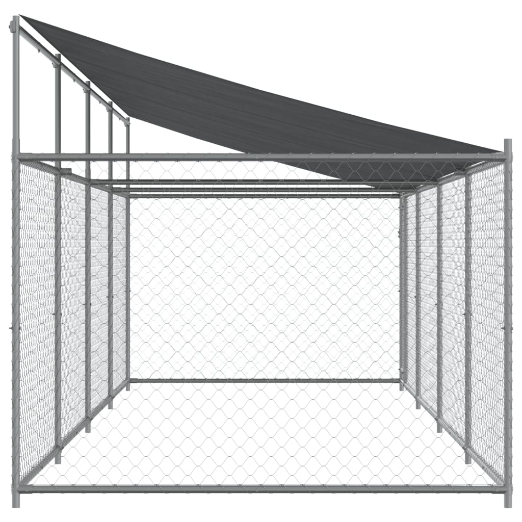 Hondenhok met dak en deur 8x2x2 m gegalvaniseerd staal grijs - AllerleiShop