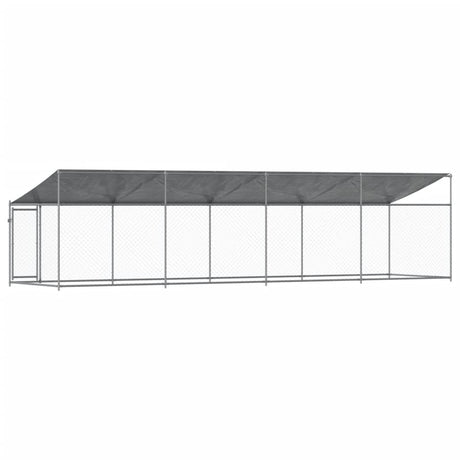 Hondenhok met dak en deur 8x2x2 m gegalvaniseerd staal grijs - AllerleiShop