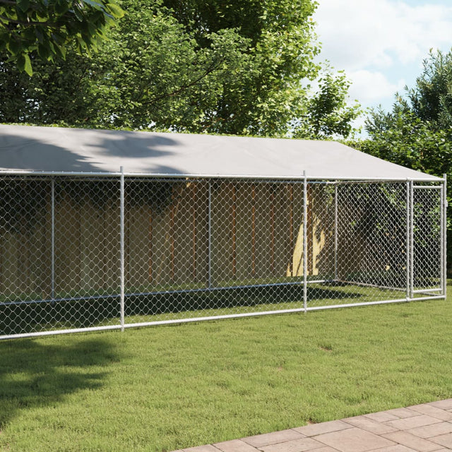 Hondenhok met dak en deur 8x2x2 m gegalvaniseerd staal grijs - AllerleiShop