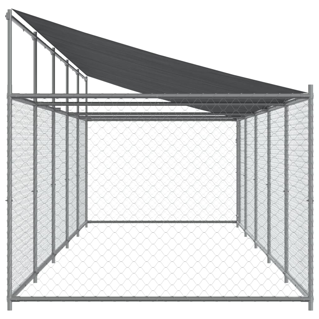 Hondenhok met dak en deur 10x2x2 m gegalvaniseerd staal grijs - AllerleiShop