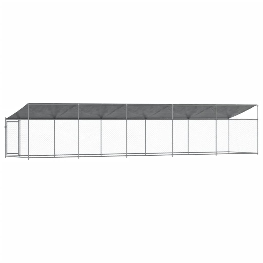 Hondenhok met dak en deur 10x2x2 m gegalvaniseerd staal grijs - AllerleiShop