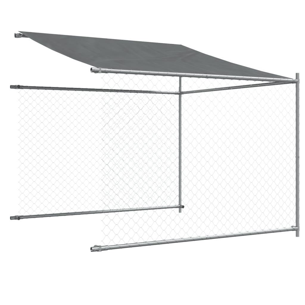 Hondenhok met dak en deur 10x2x2 m gegalvaniseerd staal grijs - AllerleiShop