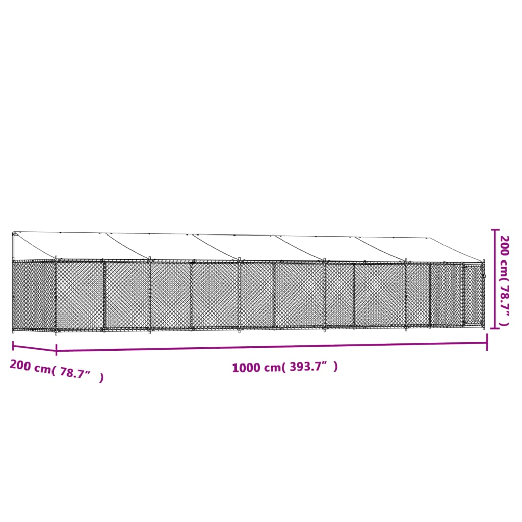 Hondenhok met dak en deur 10x2x2 m gegalvaniseerd staal grijs - AllerleiShop