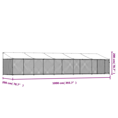 Hondenhok met dak en deur 10x2x2 m gegalvaniseerd staal grijs - AllerleiShop