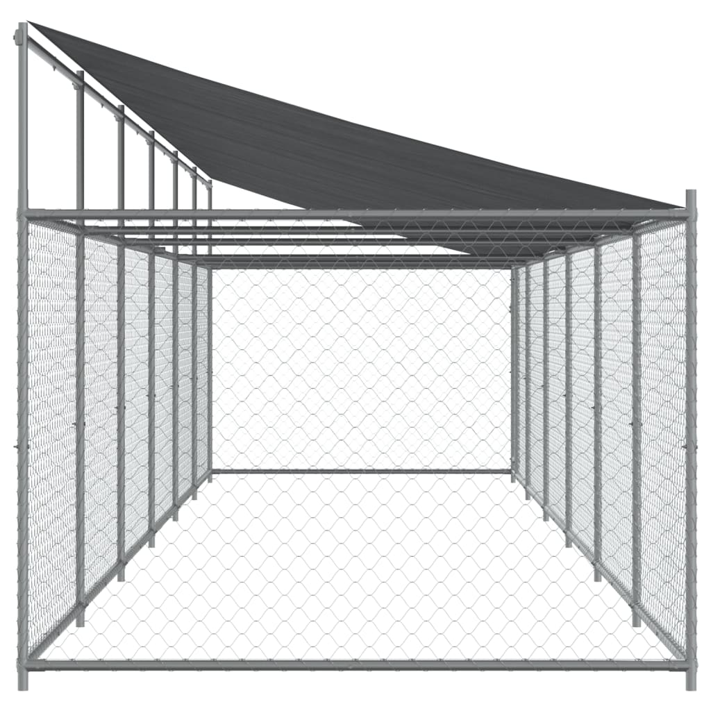 Hondenhok met dak en deur 12x2x2 m gegalvaniseerd staal grijs - AllerleiShop