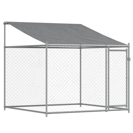 Hondenhok met dak en deur 12x2x2 m gegalvaniseerd staal grijs - AllerleiShop